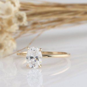 14K Solid Gold Ring/ 1.5CT Oval Simulated Diamond